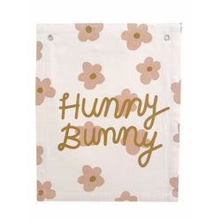 Canvas wall hanging with 'Hunny Bunny' text and floral design, home decor, nursery decoration.