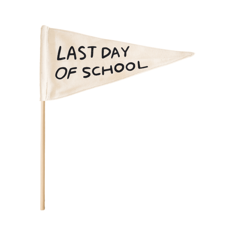 Flag with "Last Day of School" text symbolizing end of academic year celebrations and student milestones.