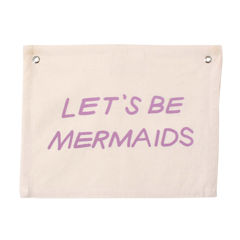 Canvas banner with purple text 'Let's Be Mermaids' ideal for home decor.