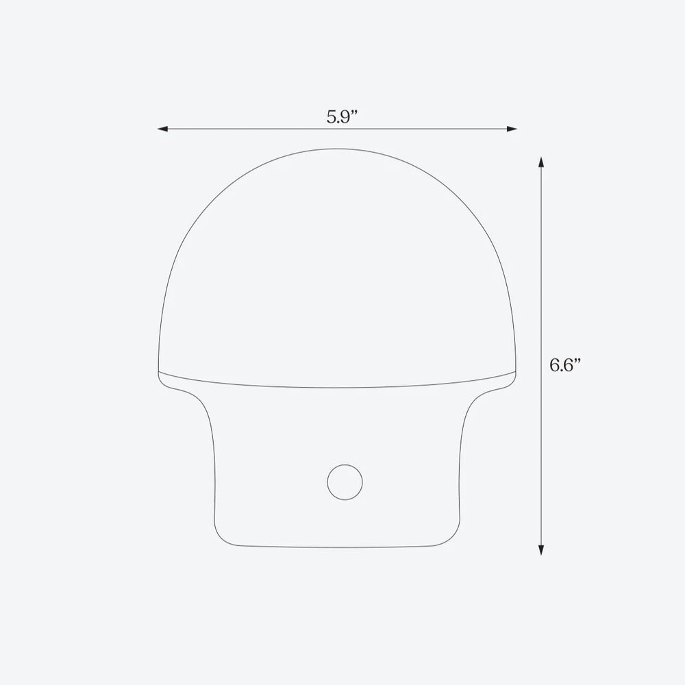 Diagram of a mushroom-shaped object with dimensions labeled as 5.9 inches wide and 6.6 inches tall.