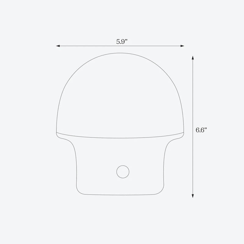Diagram of a mushroom-shaped object with dimensions labeled as 5.9 inches wide and 6.6 inches tall.