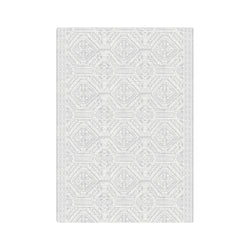 Elegant gray geometric patterned area rug with intricate detailing for modern home decor.