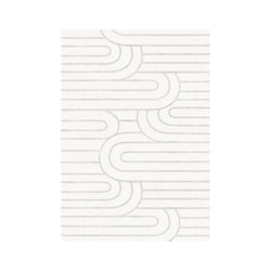 Modern white area rug with geometric pattern design.