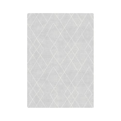 Modern gray area rug with geometric diamond pattern for contemporary home decor.