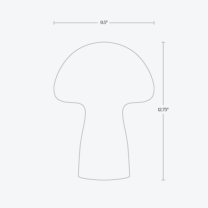 Illustration of a mushroom shape with dimensions, 9.5 inches wide by 12.75 inches tall, on a light grey background.