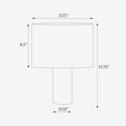 Diagram of table lamp dimensions showing height, width, and depth measurements in inches.