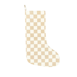 taupe checkered canvas Christmas stocking