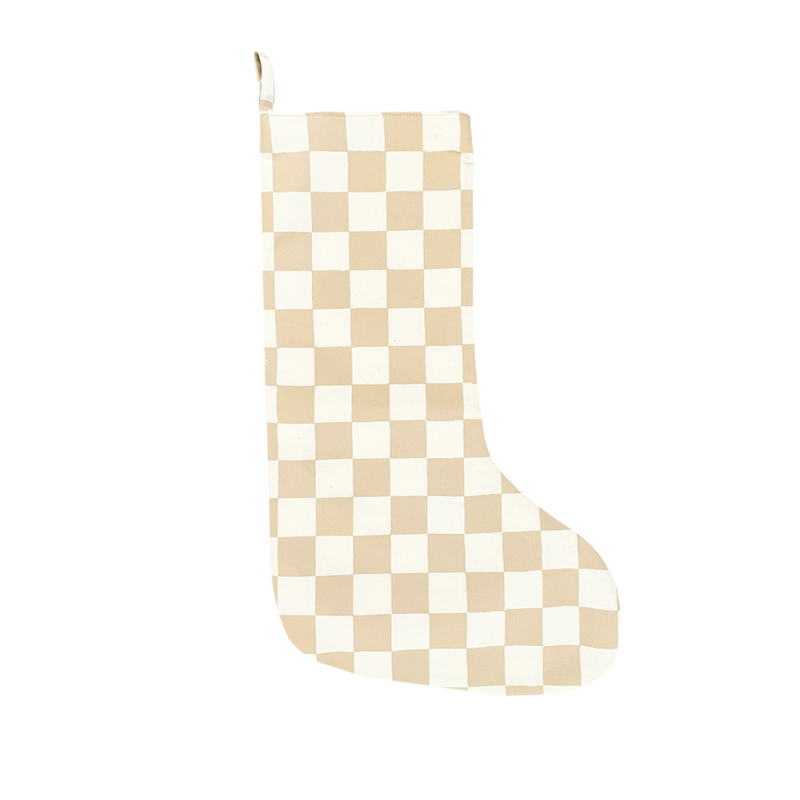 taupe checkered canvas Christmas stocking