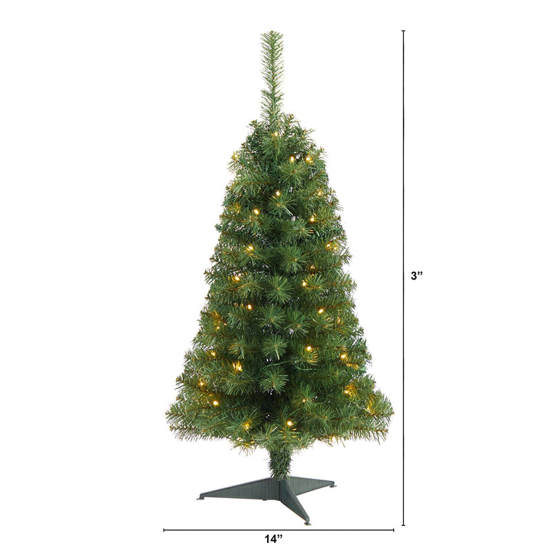 3-foot pre-lit slim artificial Christmas tree with warm white LED lights, 14-inch base pencil tabletop evergreen on tripod stand