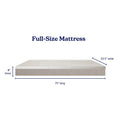 Full-size mattress 75 x 53.5 x 8 inches — low-profile beige base with white quilted top, labeled dimensions