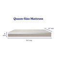 Queen-size mattress dimensions: 8-inch thick, 60 in wide x 79.5 in long, white quilted top with gray base — product measurement diagram