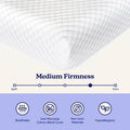 Medium-firmness quilted pillow with breathable, anti-microbial cotton-blend cover and non-toxic, hypoallergenic materials shown with firmness scale