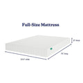Full-size mattress 53.5 in wide x 75 in long x 8 in thick, white mattress with product dimensions