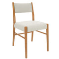 Mid-century modern dining chair with light wood frame and cream boucle upholstered seat and back