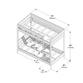 Twin-over-twin bunk bed assembly diagram with ladder and guardrails, detailed bunk bed dimensions 79" (200 cm) L x 42" (107 cm) W x 69" (174 cm) H, 41" (103 cm) internal clearance and 8" (20 cm) under-bed clearance