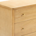 Light natural wood dresser with brass knob drawers, modern minimalist bedroom storage chest