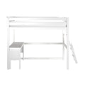 White wooden loft bed with ladder, built-in desk and storage cabinet — modern space-saving bunk bed for kids' bedroom