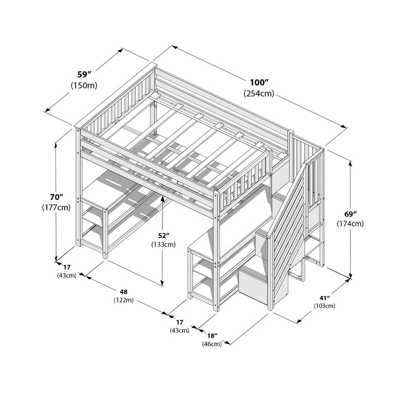 Full Loft Bed With Wraparound Desk & Stairs