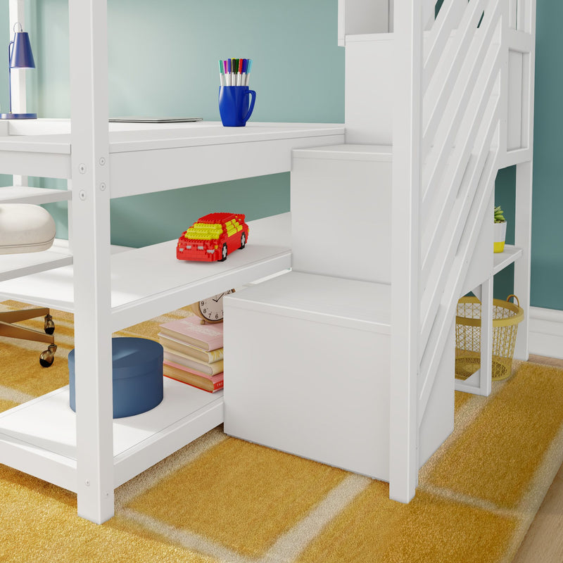 Full Loft Bed With Wraparound Desk & Stairs