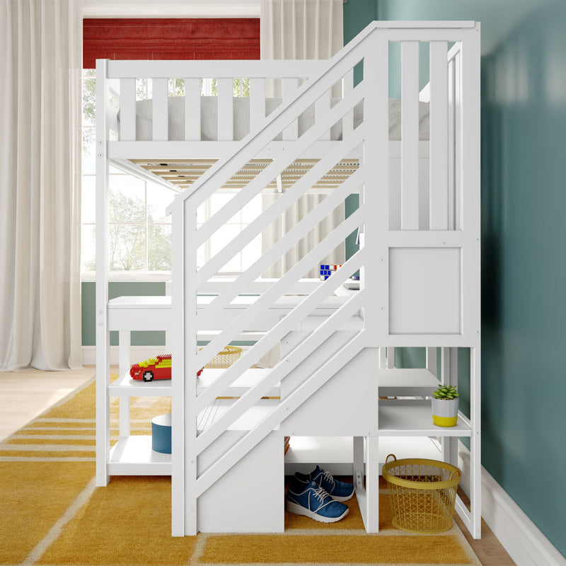 Full Loft Bed With Wraparound Desk & Stairs