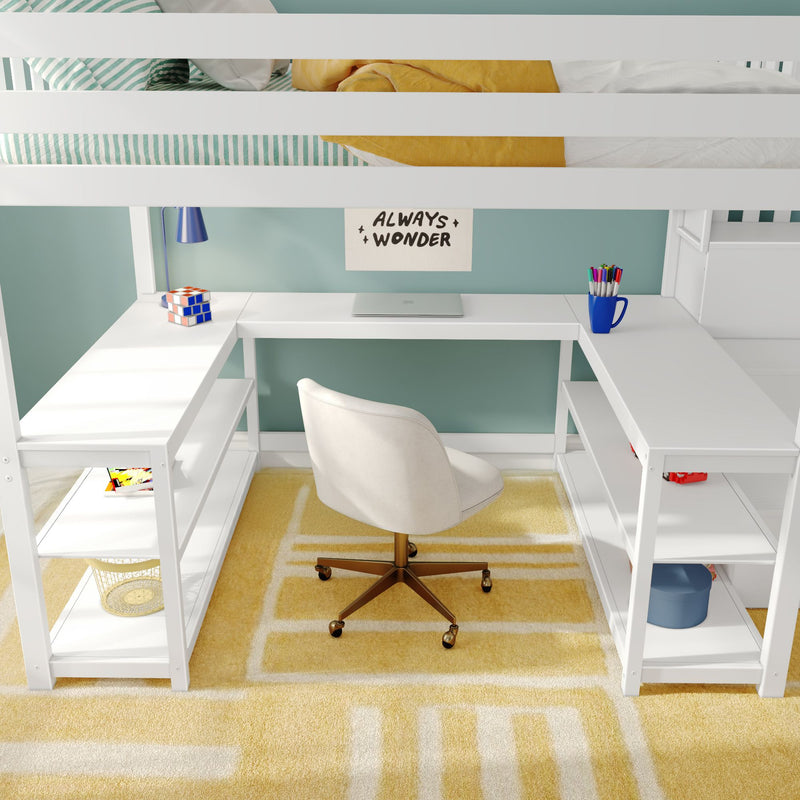 Full Loft Bed With Wraparound Desk & Stairs
