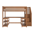 Solid wood loft bed with built-in desk, staircase and open shelving — space-saving modern bunk bed ideal for kids' bedrooms and small spaces