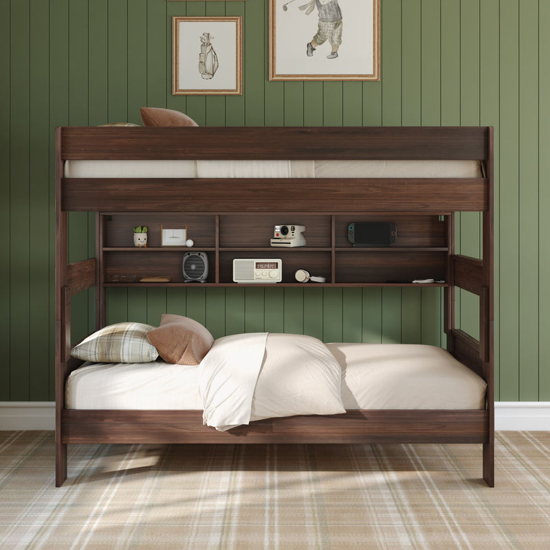 Modern Farmhouse Twin Over Twin Bunk Bed With Bookcase