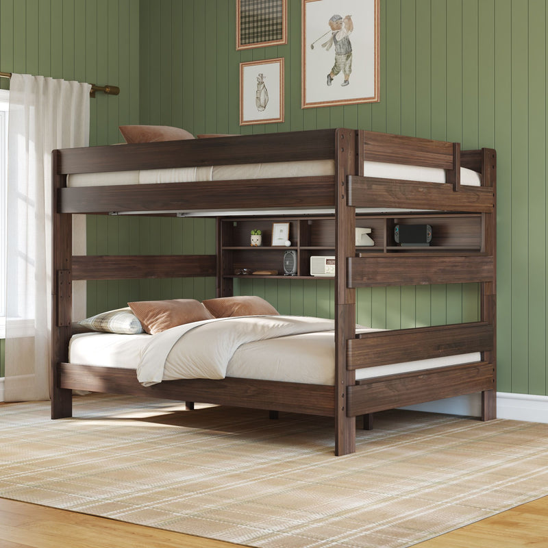 Modern Farmhouse Queen Over Queen Bunk Bed With Bookcase
