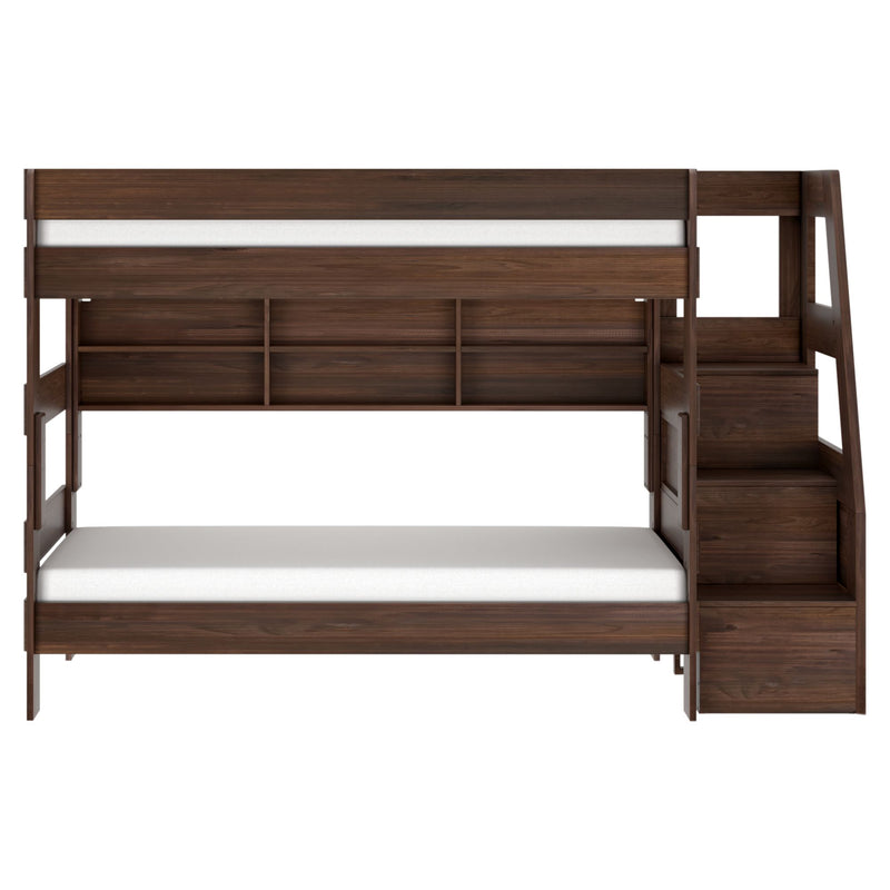 Modern Farmhouse Twin Over Twin Bunk Bed With Stairs & Bookcase