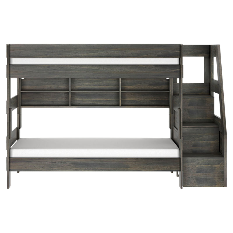 Modern Farmhouse Twin Over Twin Bunk Bed With Stairs & Bookcase