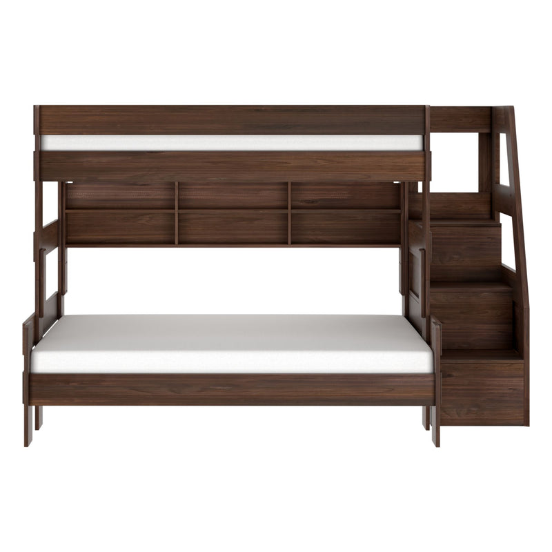 Modern Farmhouse Twin Over Full Bunk Bed With Stairs & Bookcase