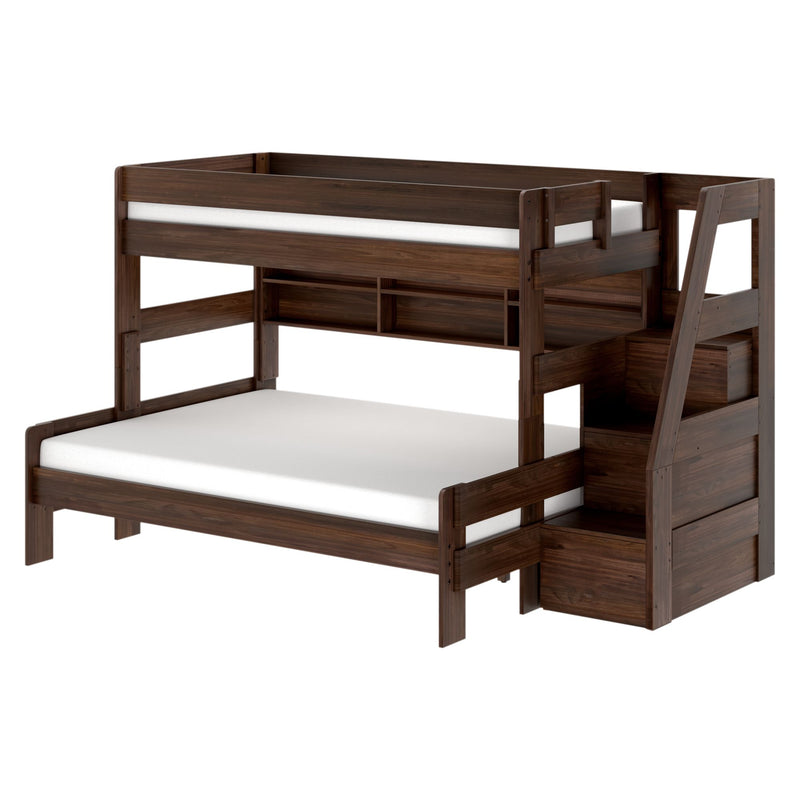 Modern Farmhouse Twin XL Over Queen Bunk Bed With Stairs & Bookcase