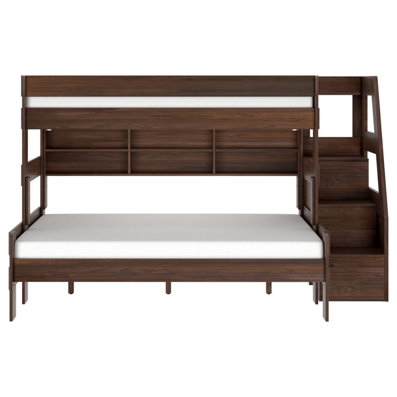 Modern Farmhouse Twin XL Over Queen Bunk Bed With Stairs & Bookcase