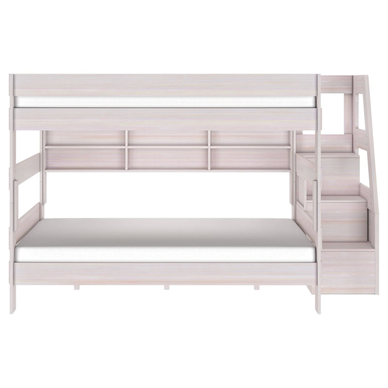 Modern Farmhouse Queen Over Queen Bunk Bed With Stairs & Bookcase