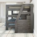 Modern Farmhouse Queen Over Queen Bunk Bed With Stairs & Bookcase