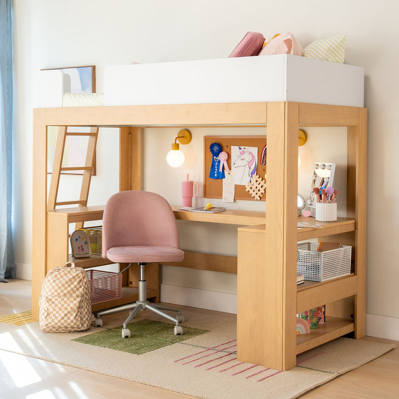 Mid-Century Modern Twin Loft Bed With Wraparound Desk