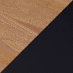 Diagonal split background showing natural wood grain texture and smooth black matte surface, minimalist texture