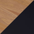 Diagonal split background showing natural wood grain texture and smooth black matte surface, minimalist texture