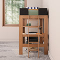 Mid-Century Modern Twin Loft Bed With Bookcase & Desk