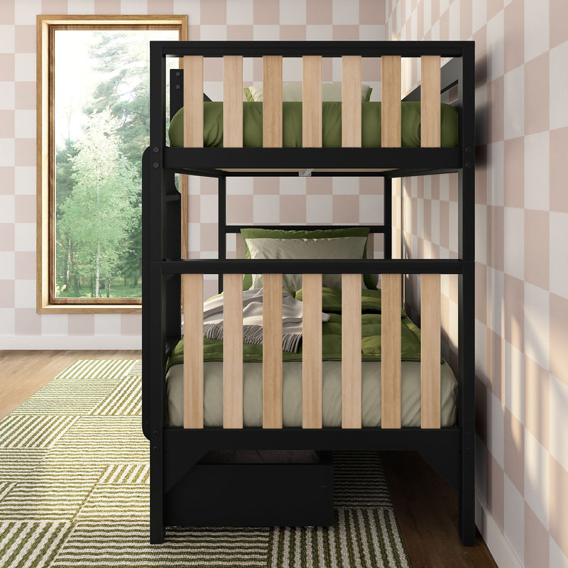 Scandinavian Twin Over Twin Bunk Bed With Storage Drawers