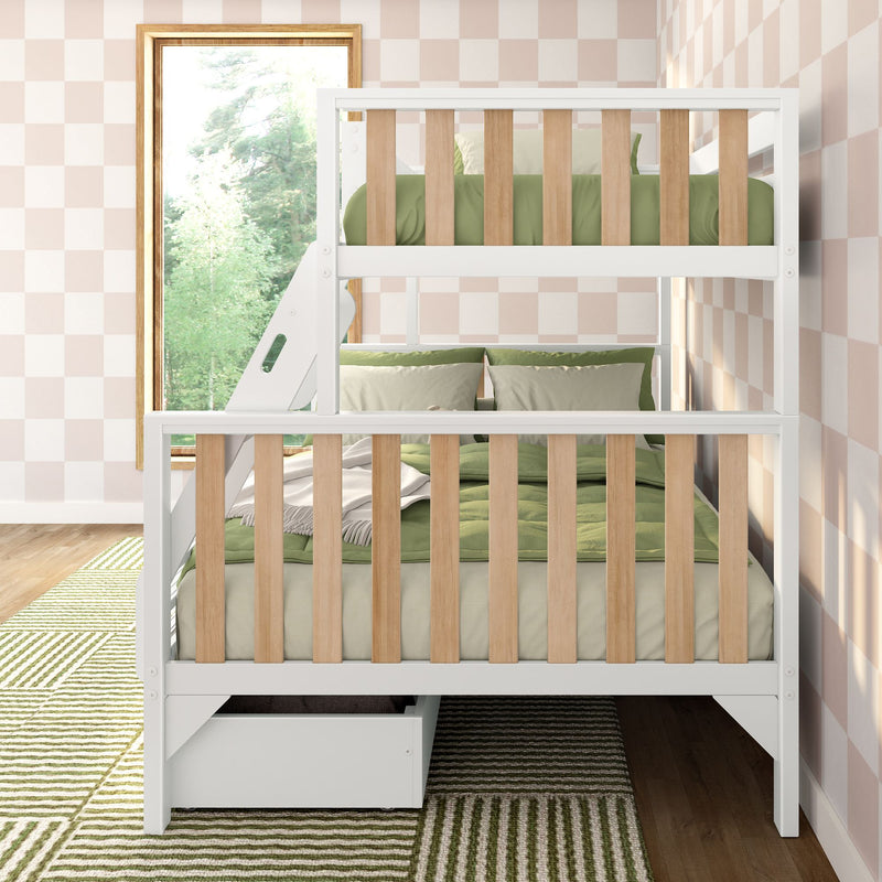 Scandinavian Twin Over Full Bunk Bed With Storage Drawers