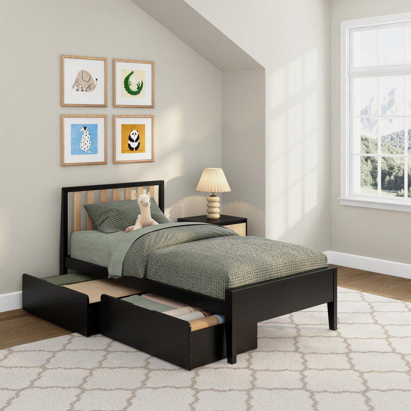 Scandinavian Twin Bed with Underbed Storage Drawers