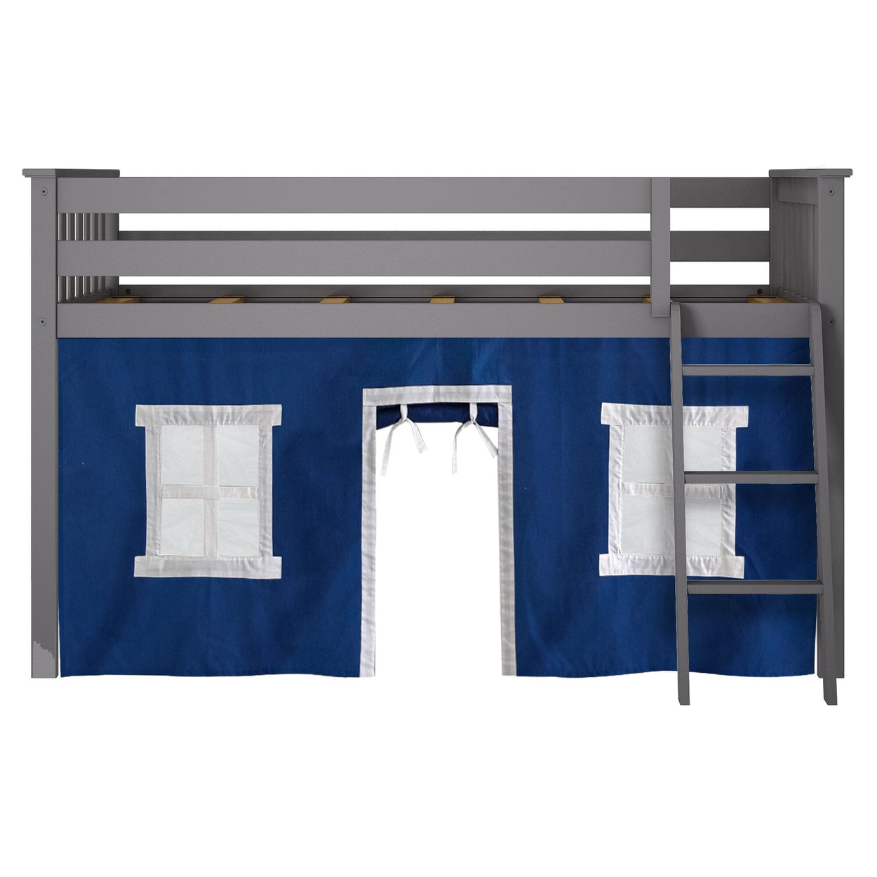 Loft Beds Max & Lily Twin-Size Low Loft + Curtain 