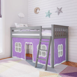 Loft Beds Max & Lily Twin-Size Low Loft + Curtain Grey Purple 