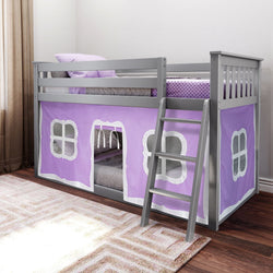 Bunk Beds Max & Lily Twin-Size Low Bunk Bed + Curtain Grey Purple 