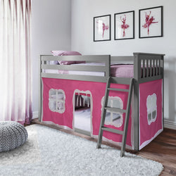 Bunk Beds Max & Lily Twin-Size Low Bunk Bed + Curtain Grey Pink 