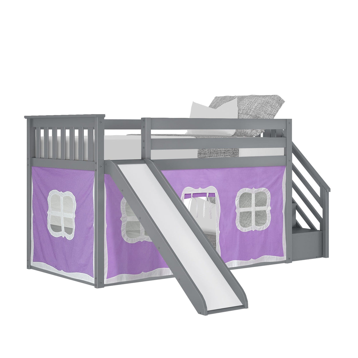 Bunk Beds Max & Lily Low Bunk with Stairs and Slide with Curtains 