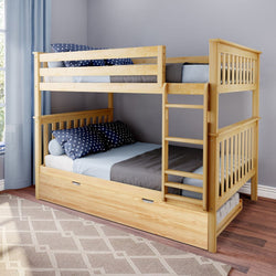 Bunk Beds Max & Lily Kid's Full Over Full-Size Bunk Bed with Trundle Natural 