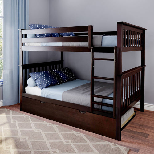 Bunk Beds Max & Lily Kid's Full Over Full-Size Bunk Bed with Trundle Espresso 