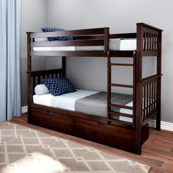 Bunk Beds Max & Lily Kid's Twin Over Twin-Size Bunk Bed with Storage Drawers Espresso 